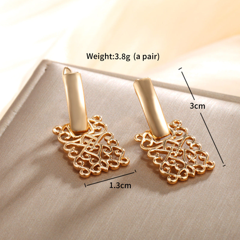 Gold Plated Geometric Square Hollow Earrings