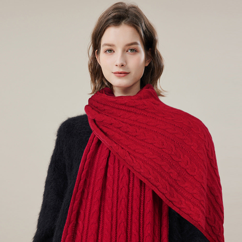 Solid Color Scarf For Women Winter Warm Fashion Versatile Shawl Korean Style Sweet Knitted Woolen Long Scarf