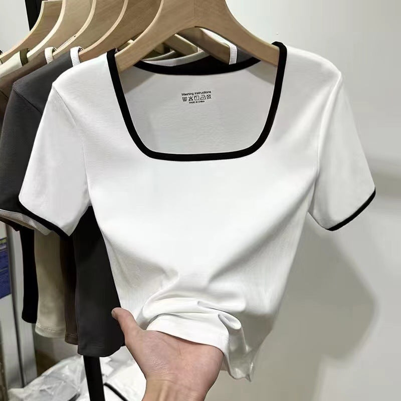 Girl's Short Top Shoulder Bottoming Shirt - Chic Angle