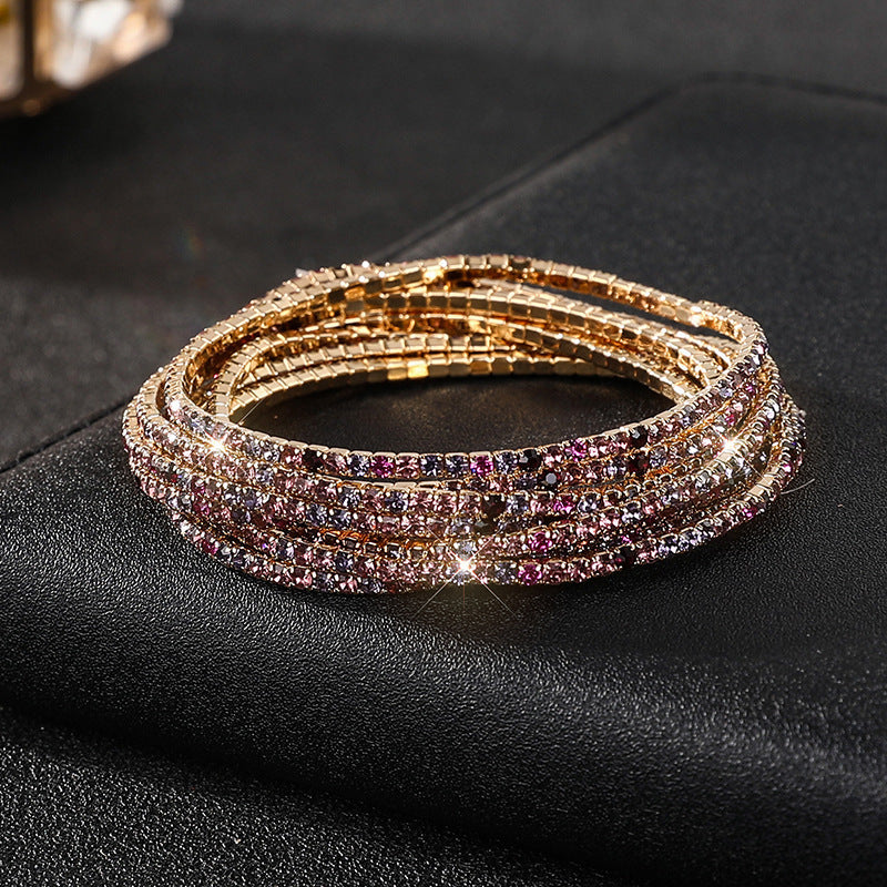 Diamond-embedded Stretch Bracelet 2mm Single Row Color