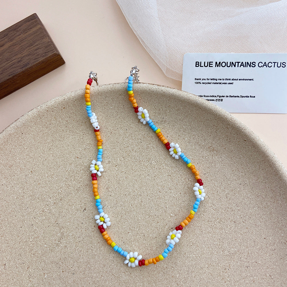 Creative Rice Bead Woven Flower Geometric Necklace