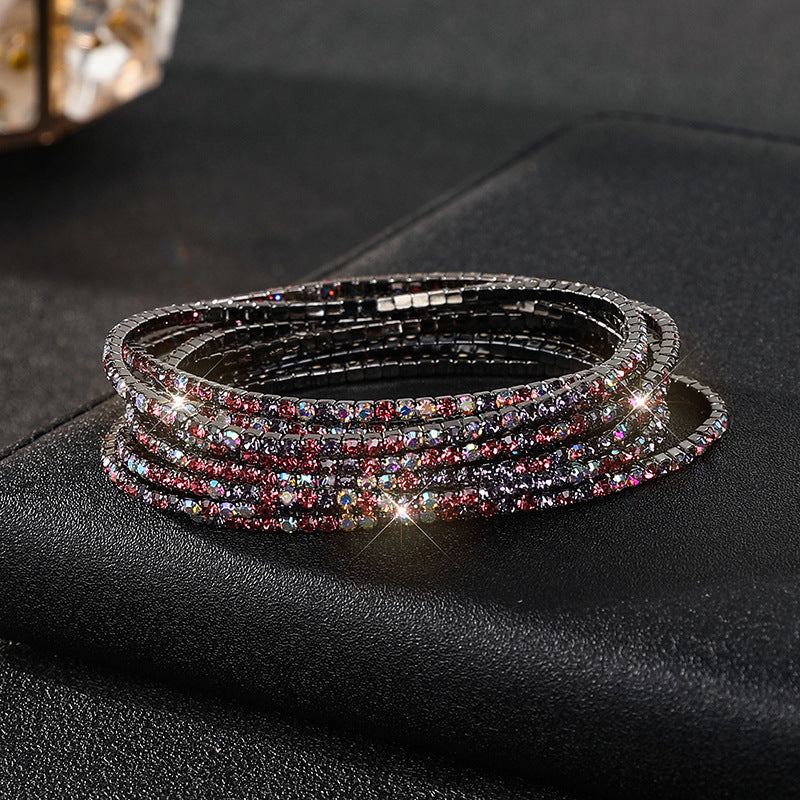 Diamond-embedded Stretch Bracelet 2mm Single Row Color