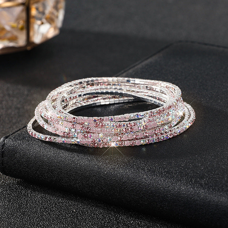 Diamond-embedded Stretch Bracelet 2mm Single Row Color