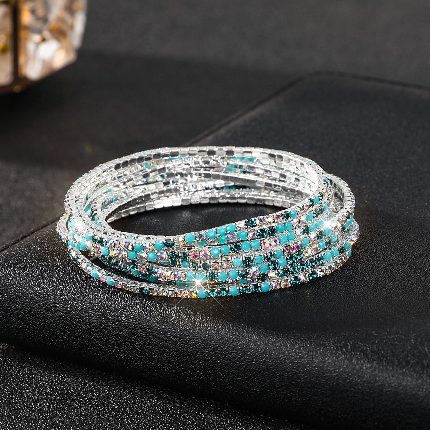 Diamond-embedded Stretch Bracelet 2mm Single Row Color