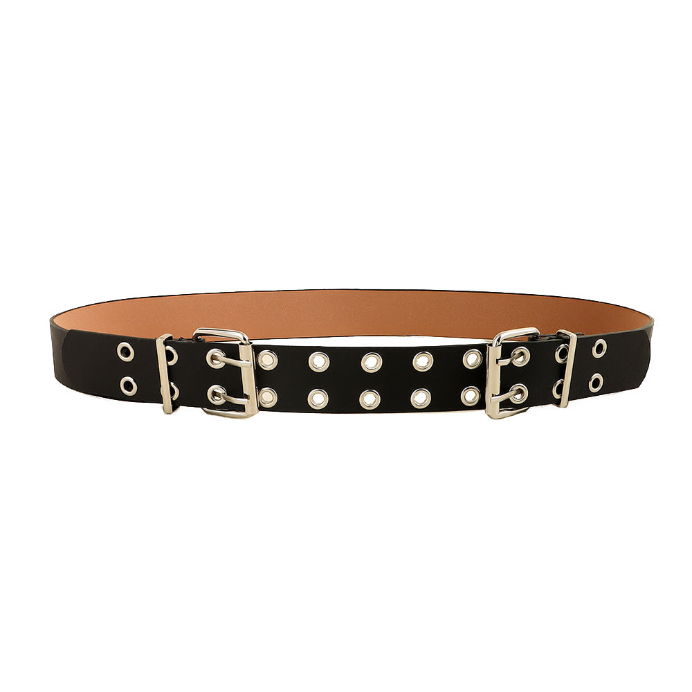 Women's Fashion Double Buckle Casual Belt Hip Hop Punk Hollow Air Belt