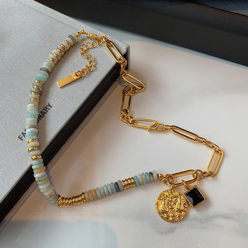Colored Glass Stitching Beaded Necklace - Chic Angle