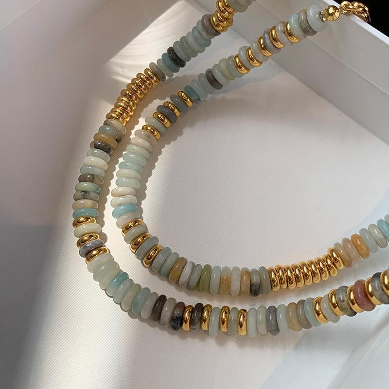Colored Glass Stitching Beaded Necklace - Chic Angle