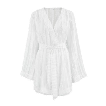 Fashion Feather Long Sleeve Nightgown Shorts Two-piece Set Ladies - Chic Angle