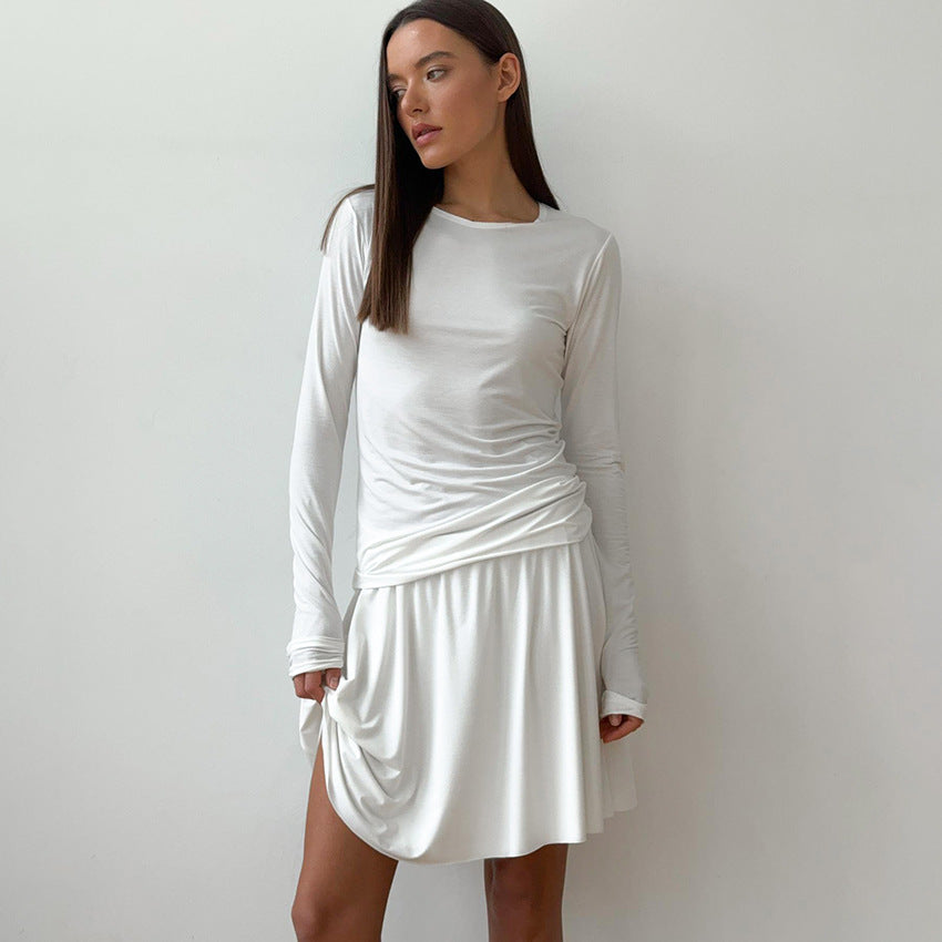 Women's Knitted Slim-fit Stretch Long Sleeve Short Skirt Two-piece Set - Chic Angle
