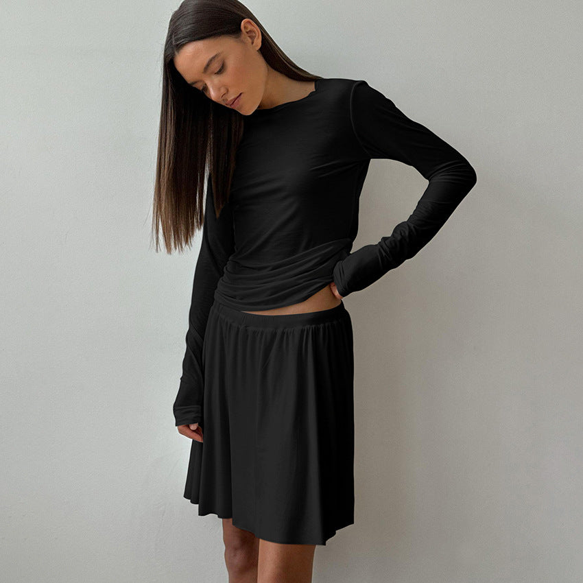 Women's Knitted Slim-fit Stretch Long Sleeve Short Skirt Two-piece Set - Chic Angle