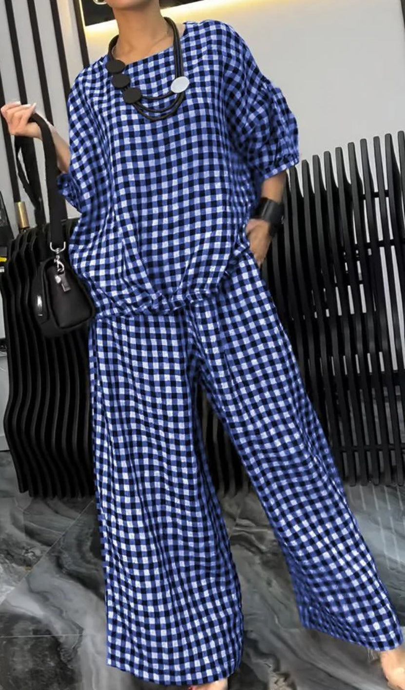Women's Elastic Drawstring Wide-leg Pants Suit - Chic Angle