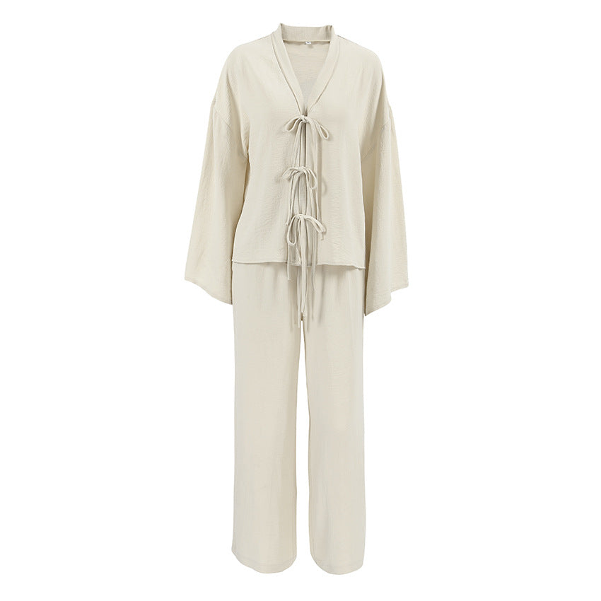 Lace-up Top And Trousers Pajamas Women's Loose Homewear - Chic Angle