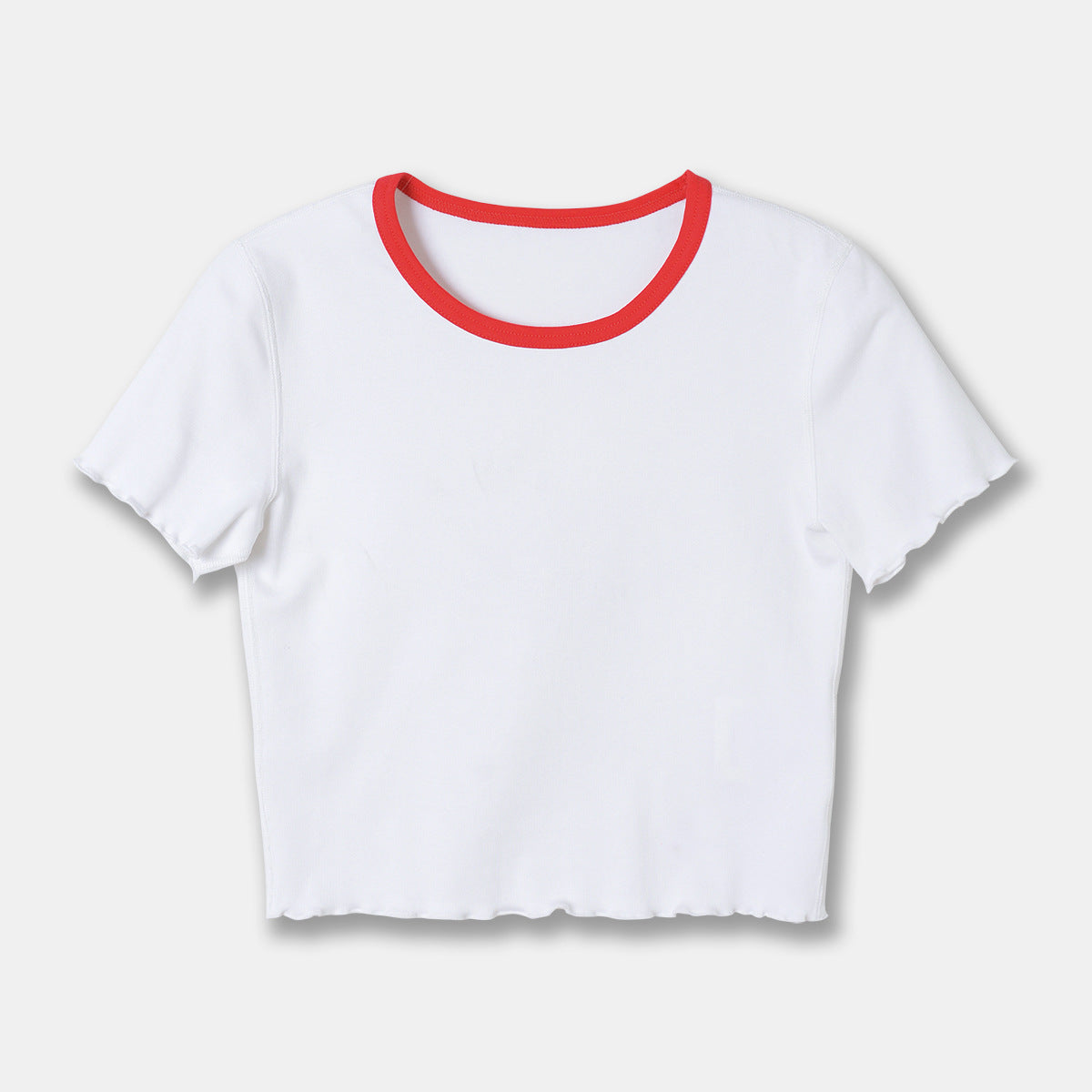 Spring And Summer Women's Rib Knitted Curling Short Short Sleeve T-shirt