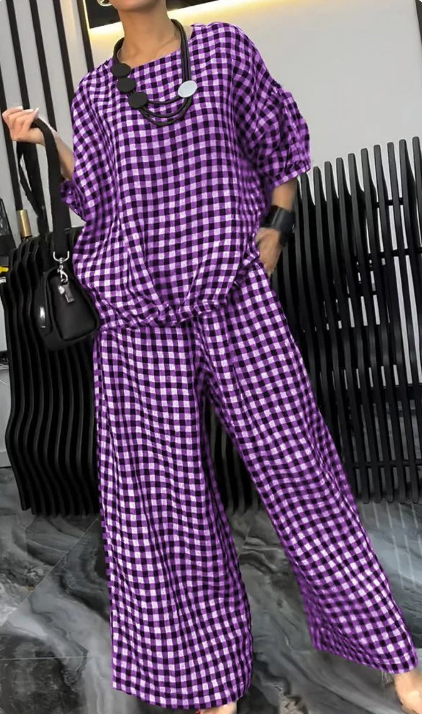 Women's Elastic Drawstring Wide-leg Pants Suit - Chic Angle