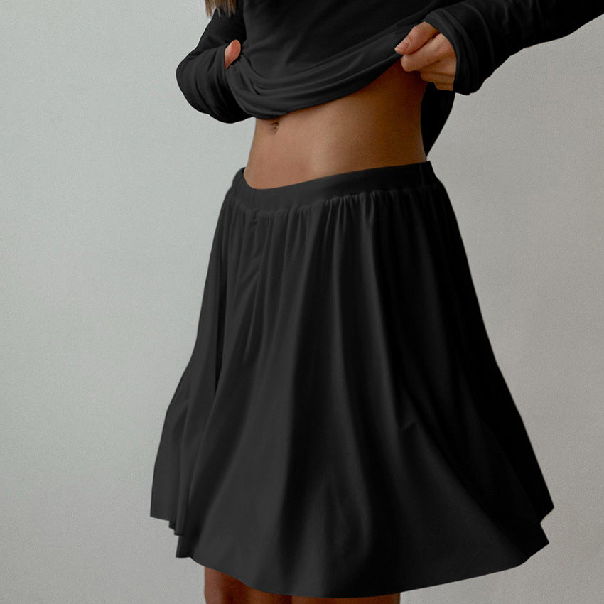 Women's Knitted Slim-fit Stretch Long Sleeve Short Skirt Two-piece Set - Chic Angle