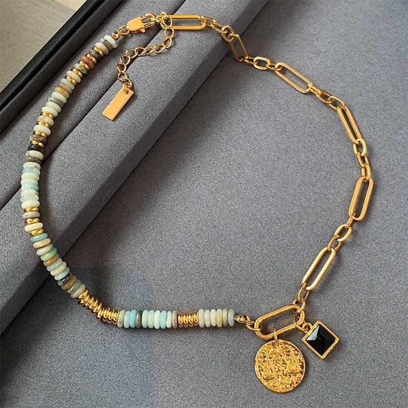 Colored Glass Stitching Beaded Necklace - Chic Angle