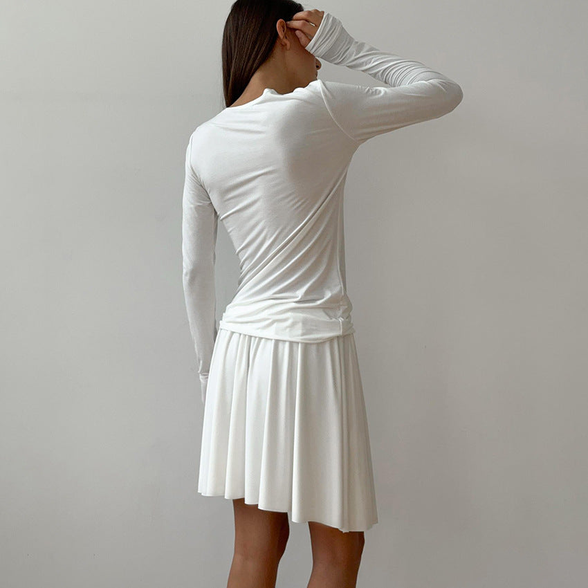 Women's Knitted Slim-fit Stretch Long Sleeve Short Skirt Two-piece Set - Chic Angle