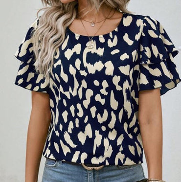 Pullover Round Neck Printed Loose Casual Short Sleeve - Chic Angle