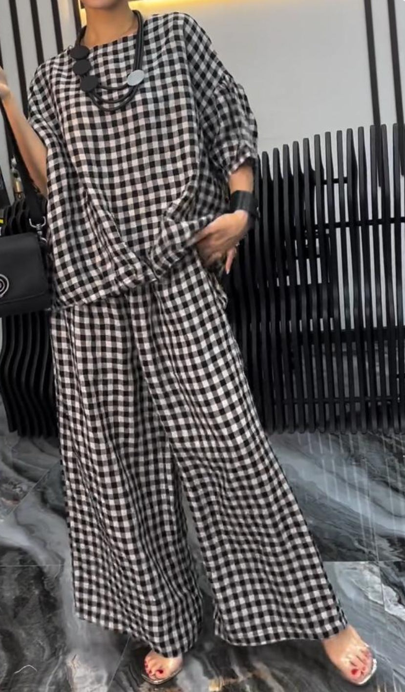 Women's Elastic Drawstring Wide-leg Pants Suit - Chic Angle