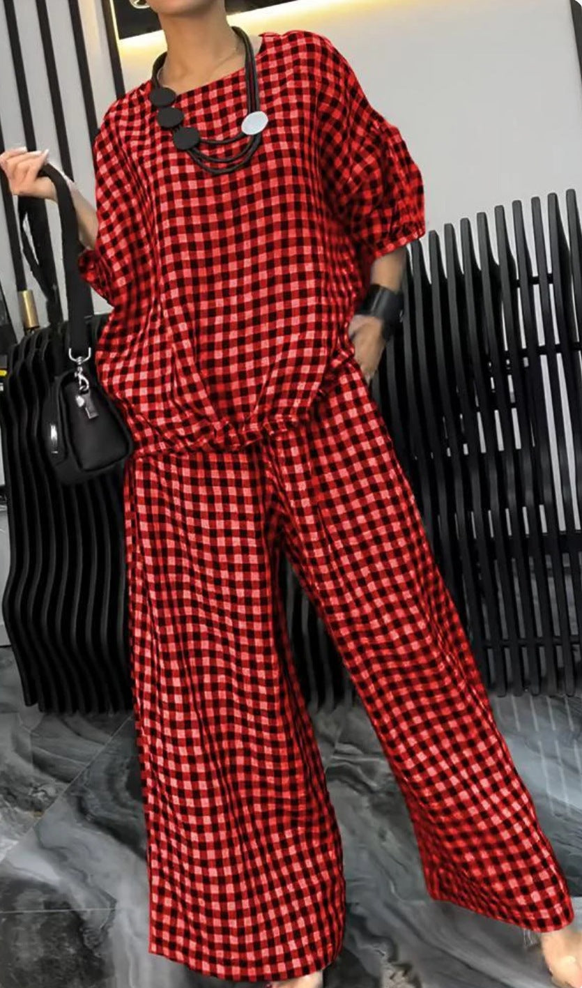Women's Elastic Drawstring Wide-leg Pants Suit - Chic Angle