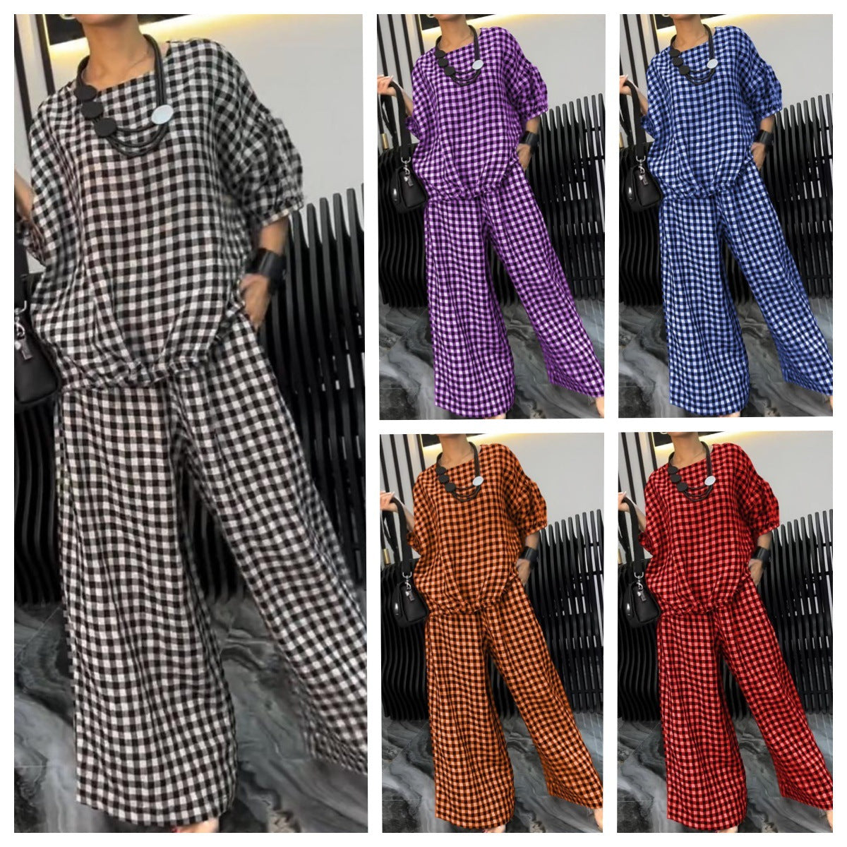 Women's Elastic Drawstring Wide-leg Pants Suit - Chic Angle