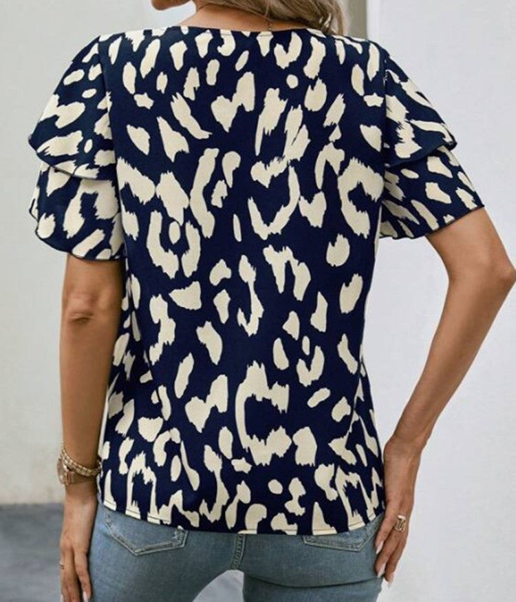 Pullover Round Neck Printed Loose Casual Short Sleeve - Chic Angle