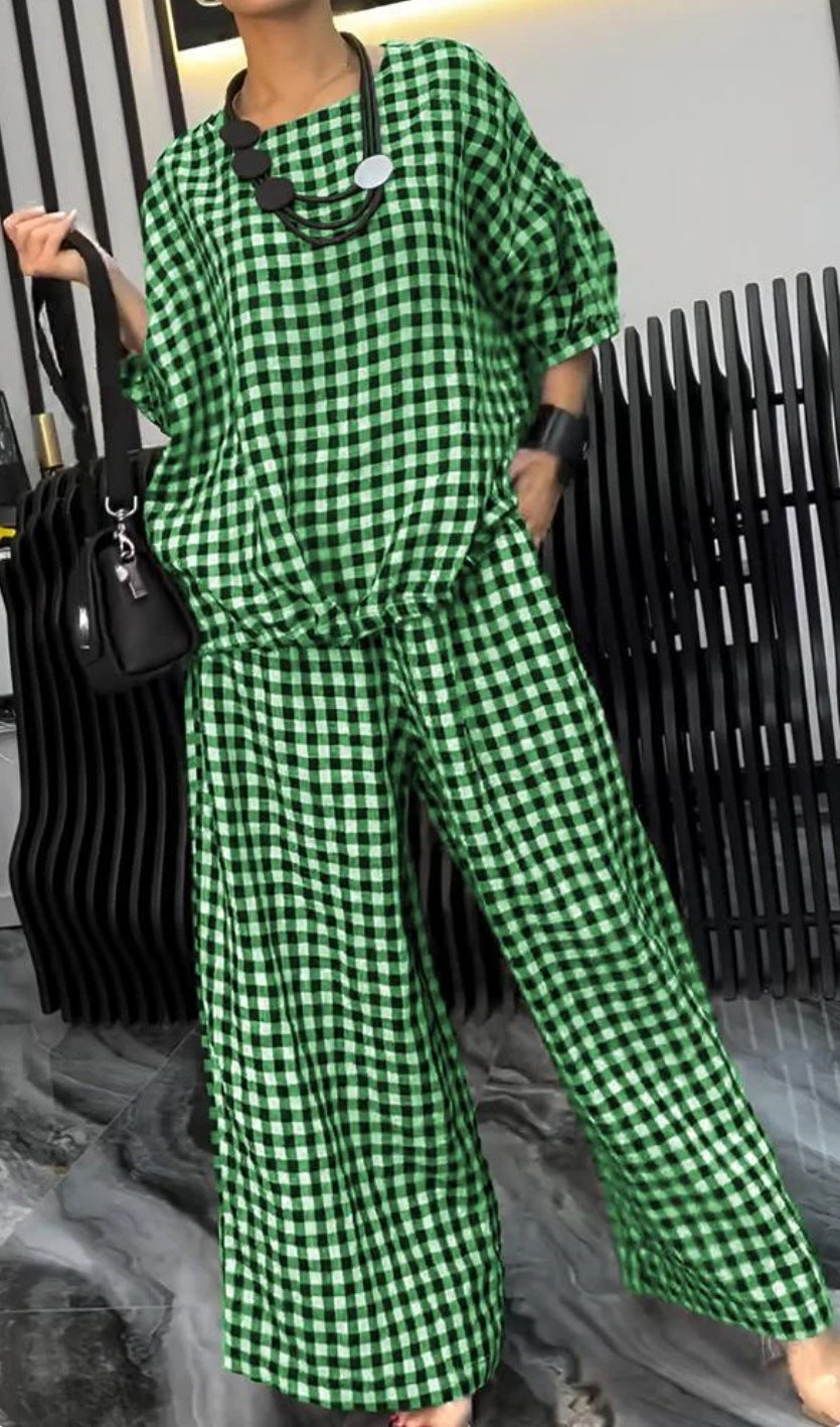 Women's Elastic Drawstring Wide-leg Pants Suit - Chic Angle