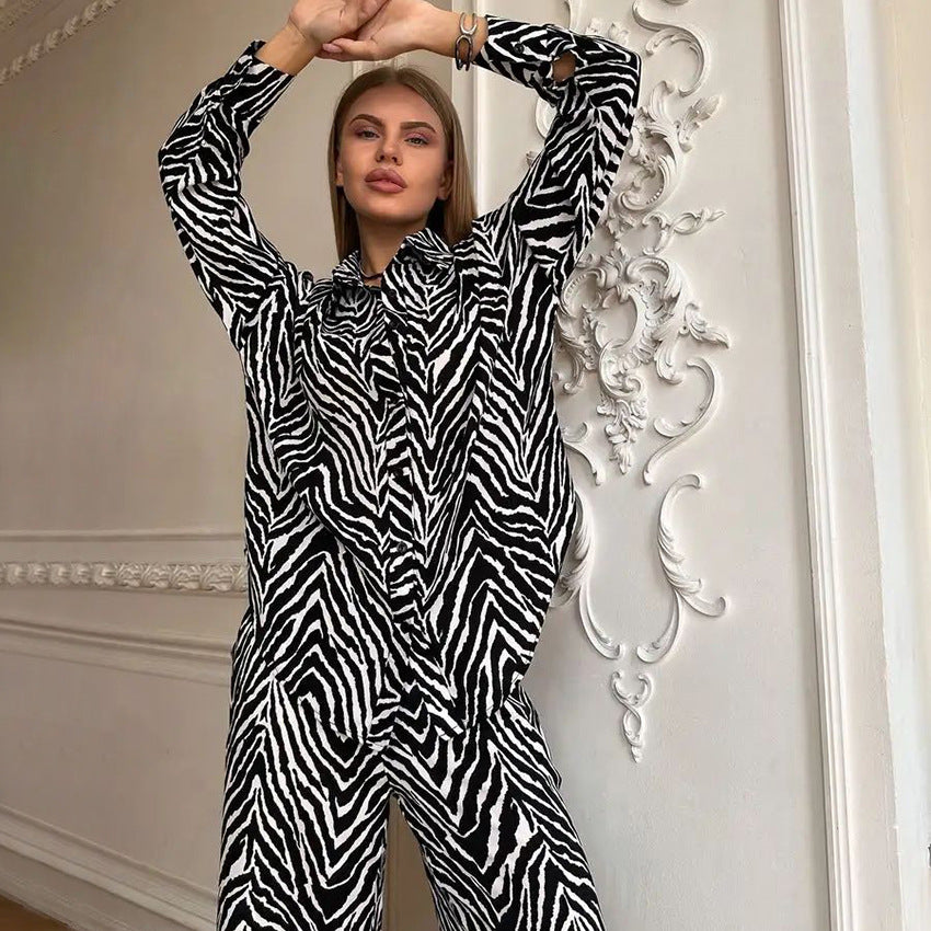 Women's Fashion Loose Striped Printed Homewear - Chic Angle