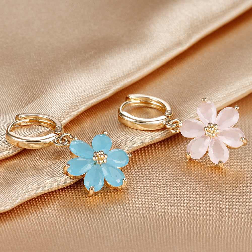 Simple Zircon Six-leaf Flower Pendant Earrings For Women