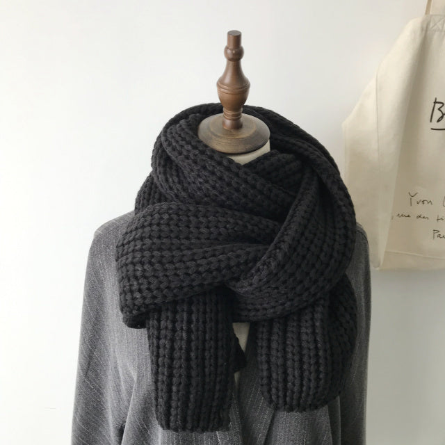 All-match Winter Thickened Warm Solid Color Thick Knit Woolen Scarf Women