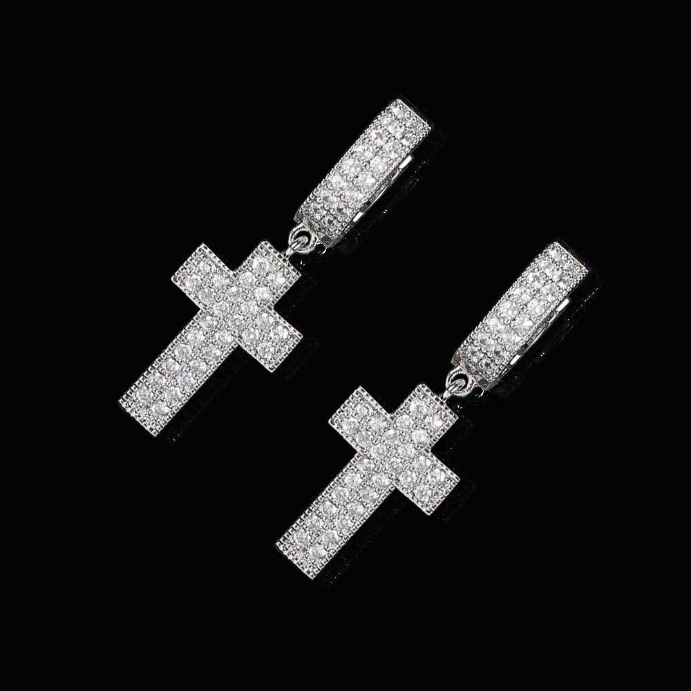 New Double Row Hip Hop Stud Earrings Micro Inlaid Zircon