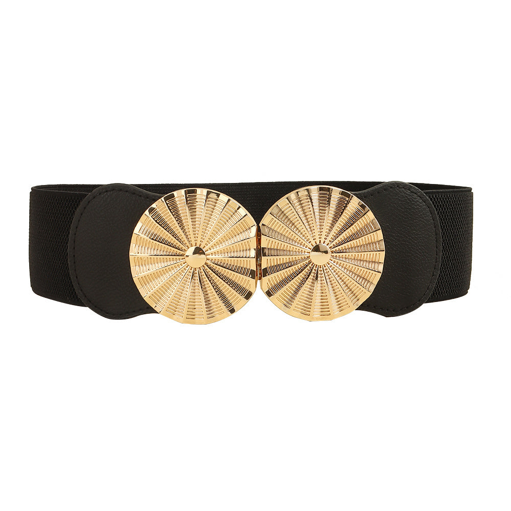 Stylish Women's Wide Belt Elastic Elastic Metal Circle With Jacket Shirt-skirt Waist Seal