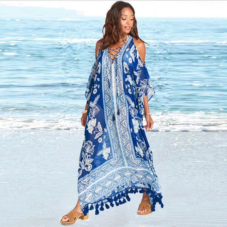 European And American New Satin Loose Fit Dress Vacation Casual Overlay Cover Up