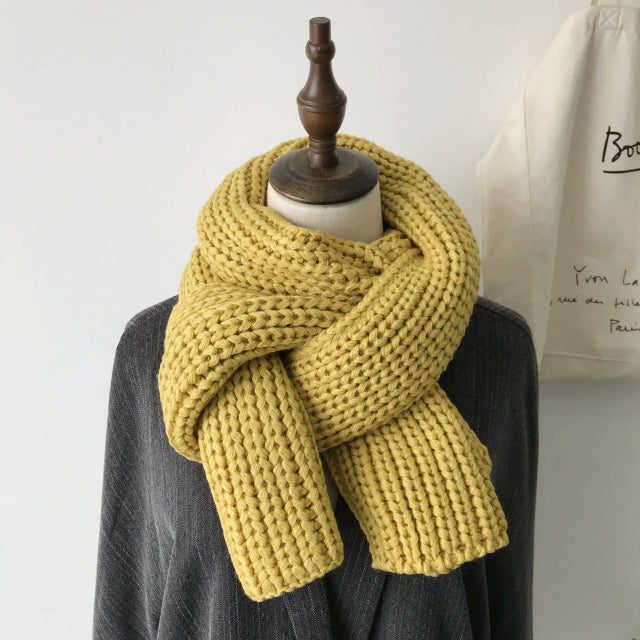All-match Winter Thickened Warm Solid Color Thick Knit Woolen Scarf Women
