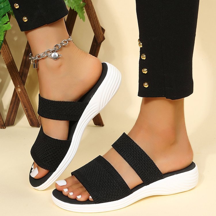 Large Size Fly Woven Mesh Casual Outdoor Platform Beach Sandals