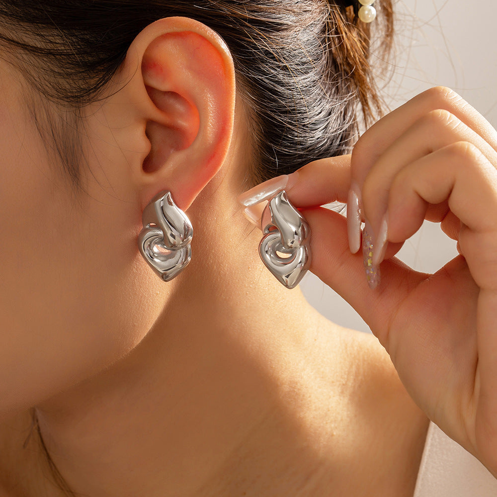 European And American Geometric Double Ring Ring Buckle Non-fading Temperament Earrings