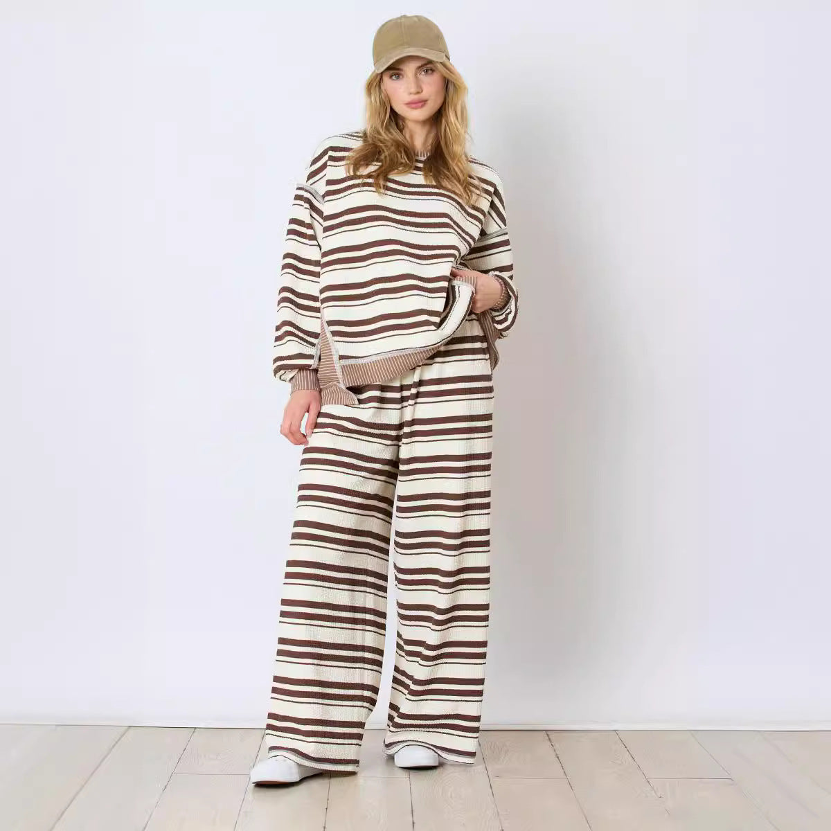 Striped Long-sleeved Trousers Casual Loose Two-piece Suit