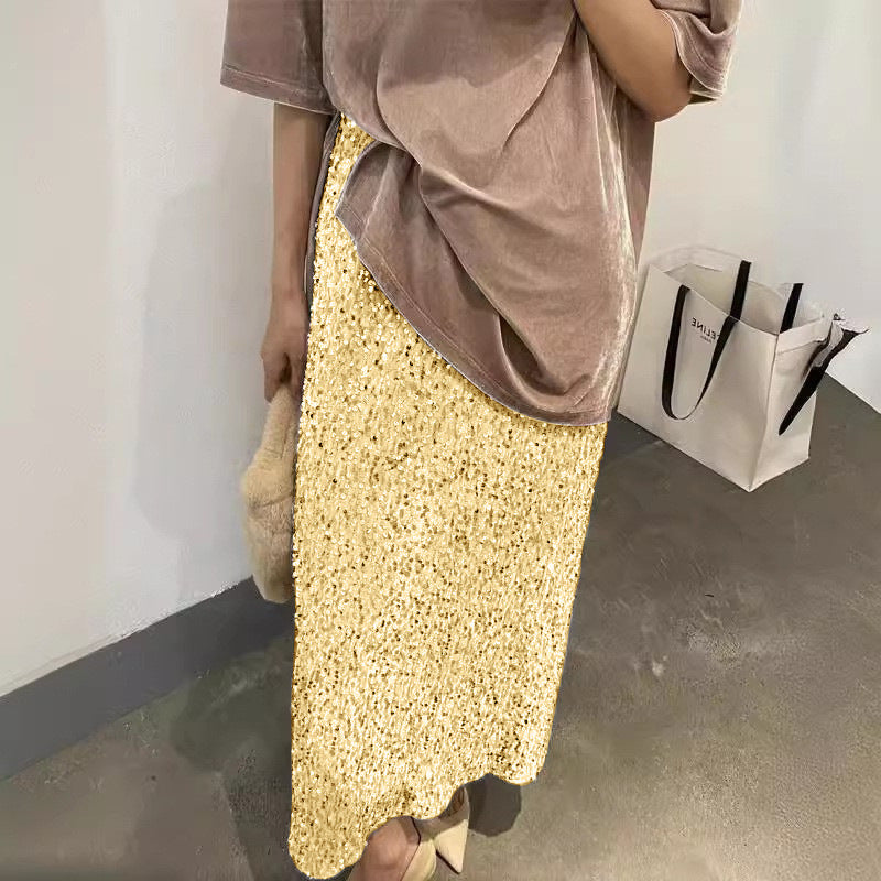 High Waist Sequined Straight Skirt