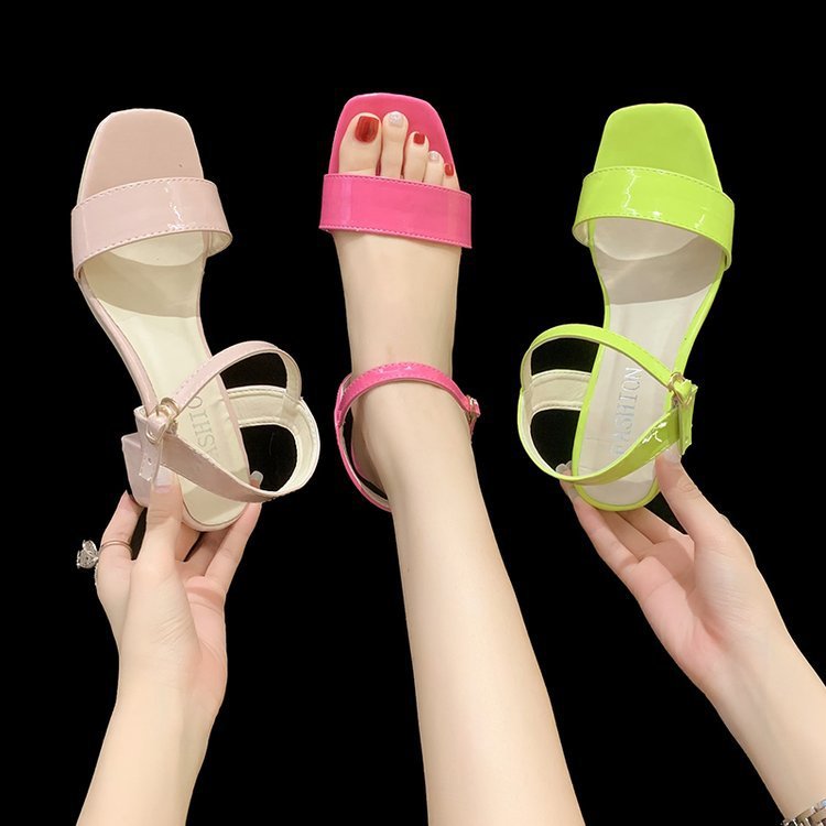 Buckle With Net Red Fairy Style Chunky Heel