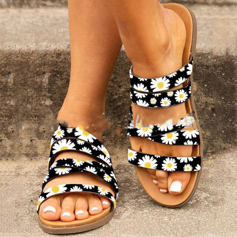 Flat Leopard Print Floral Casual Beach Slippers