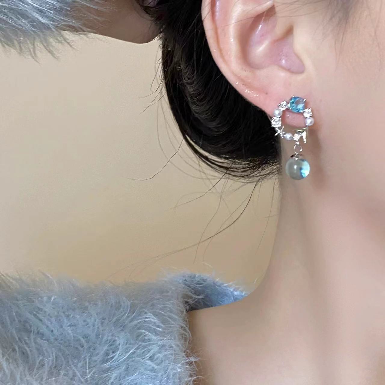 Blue Mermaid Bubble Niche Earrings Female