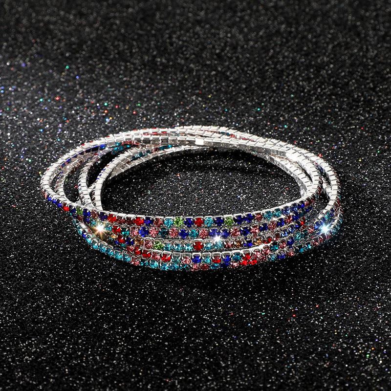 Diamond-embedded Stretch Bracelet 2mm Single Row Color