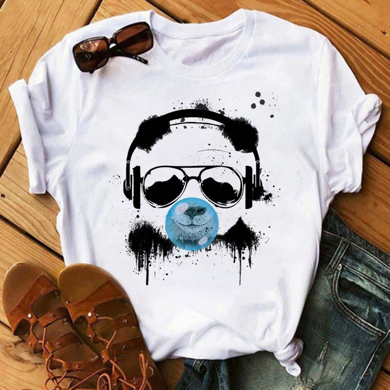 Digital Cartoon Panda Printing Round Neck Sports Short Sleeve - Chic Angle