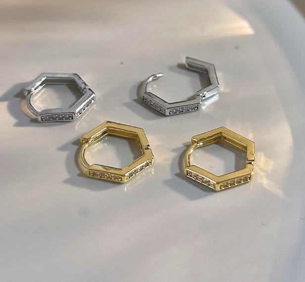 Hexagonal Zircon Stud Earrings