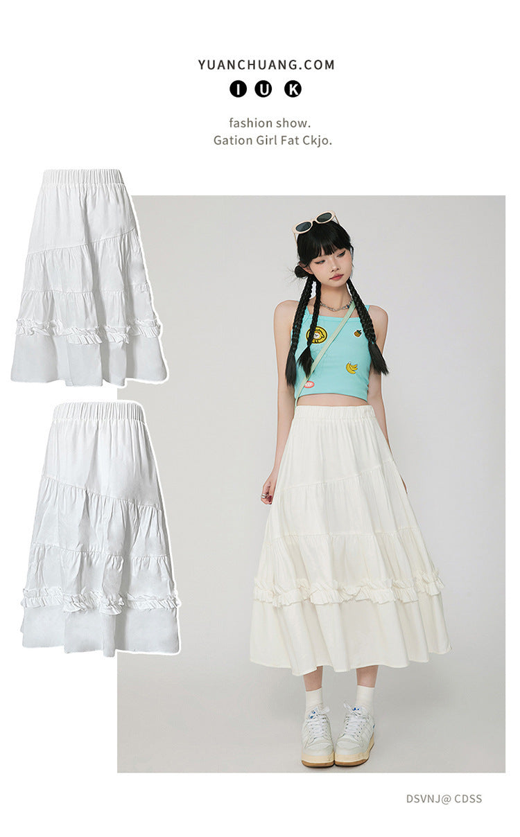 Vintage Cake A- Line Skirt Draping Casual Long Skirt