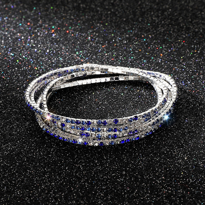 Diamond-embedded Stretch Bracelet 2mm Single Row Color