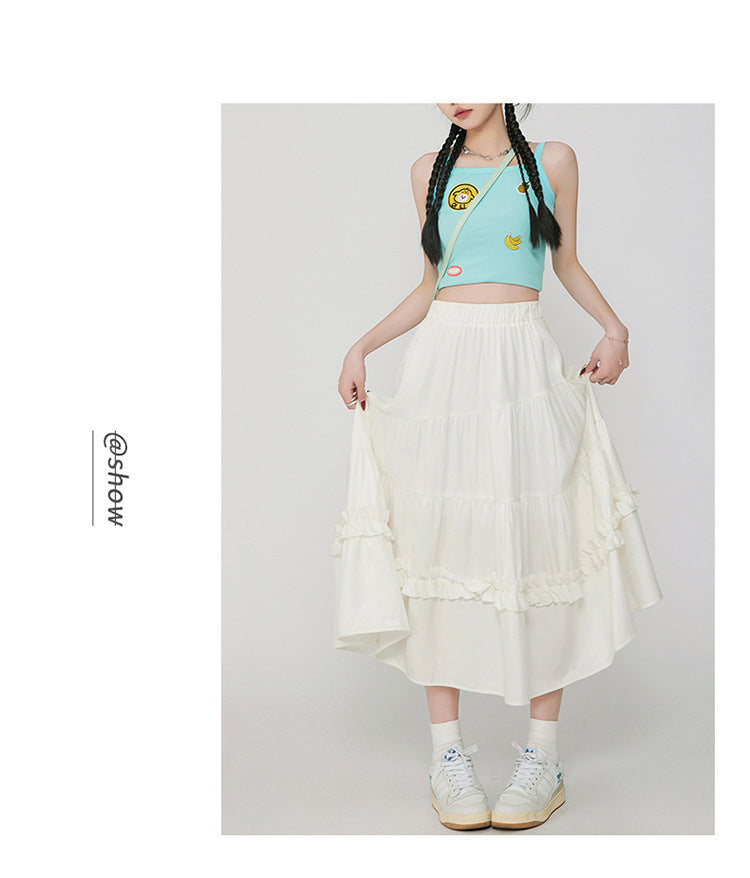 Vintage Cake A- Line Skirt Draping Casual Long Skirt