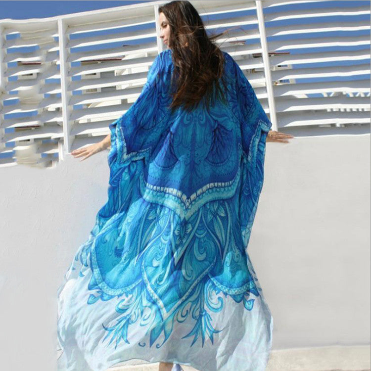 European And American New Satin Loose Fit Dress Vacation Casual Overlay Cover Up