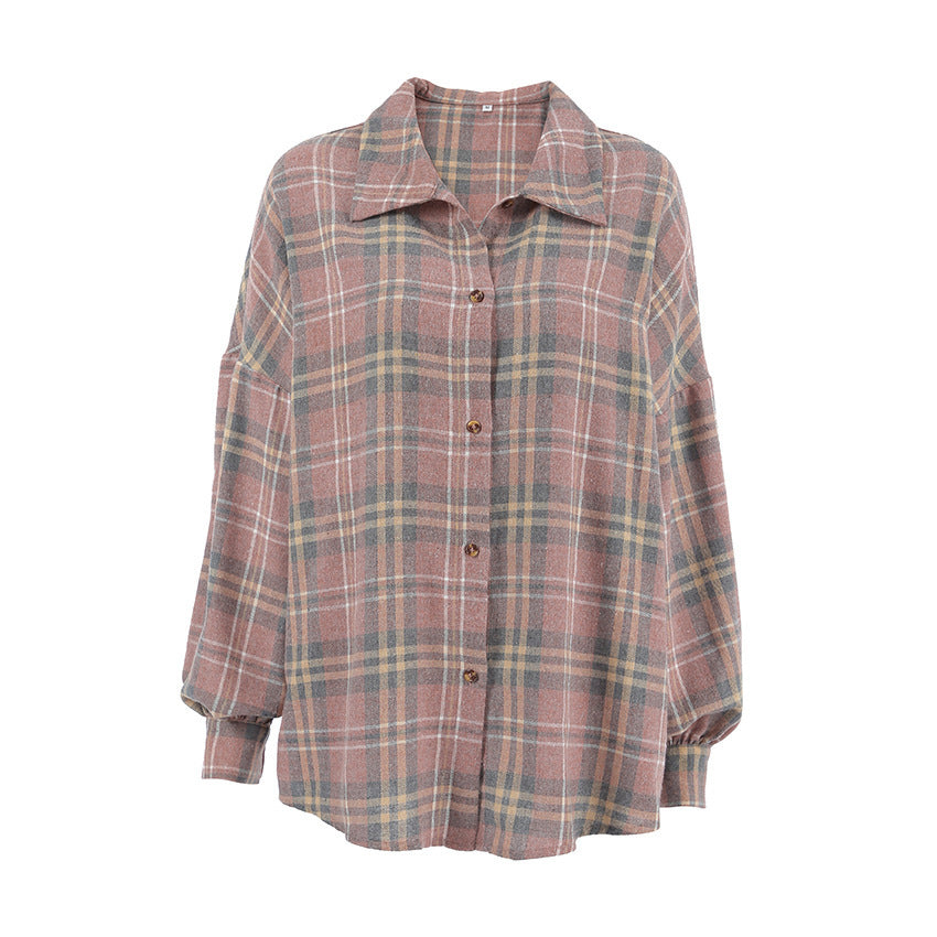 American College Style Plaid Shirt Fashionable Outerwear Cotton