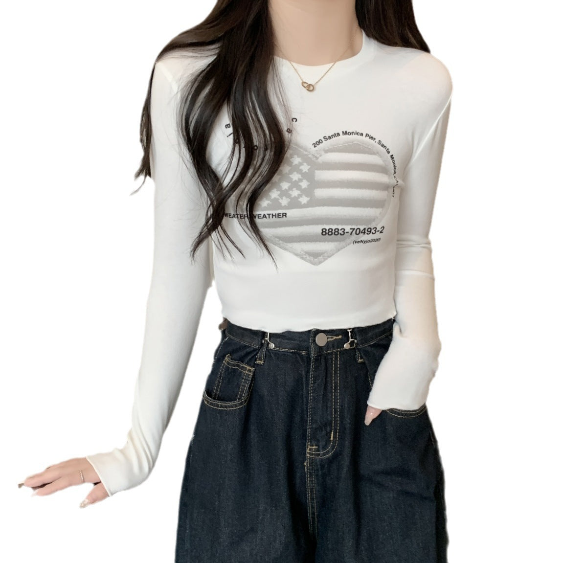 Dralon Warm Printing Long Sleeve Women's Spring And Summer Inner Wear - Chic Angle